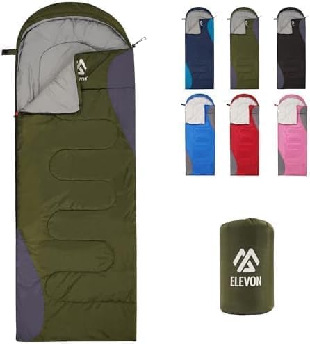Elevon Sleeping Bag for Adults Teens Kids Cold Warm Weather, Portable Waterproof & Lightweight, Compact with Compression Sack, for 3-4 Seasons Camping, Backpacking, Hiking, Travel, Indoors Outdoors