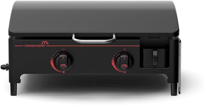 Megamaster 2-Burner Portable Gas Griddle with Built-In Lid, 18,000 BTUs, 282 SQ In Cooking Space, Small Tabletop Propane Griddle for Outdoor Cooking, Camping, BBQs, and Parties - 820-0054D