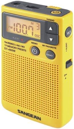 Sangean DT-400W Weather Alert Pocket Radio, AM/FM, Yellow