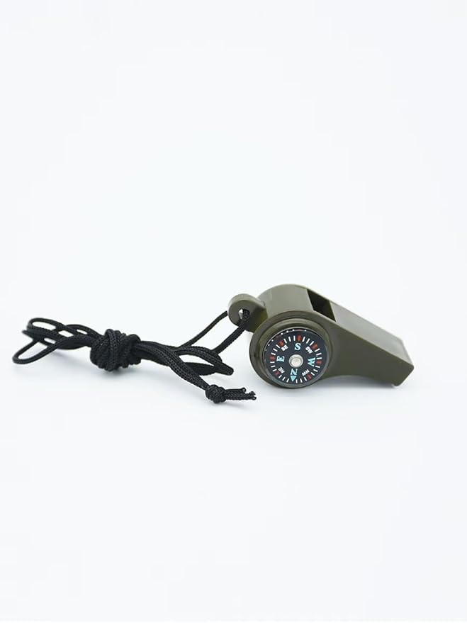 Generic 2-in-1 Emergency Survival Whistle with Compass, Military Green, Outdoor Camping Hiking Gear (2 Pack)