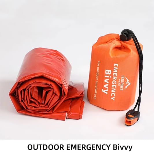 Emergency Bivy Sack Survival Sleeping Bag – Waterproof Thermal Emergency Blanket Shelter for Camping, Hiking, Survival Kit, Outdoor Emergency Gear – Ultralight Compact Orange Bivy