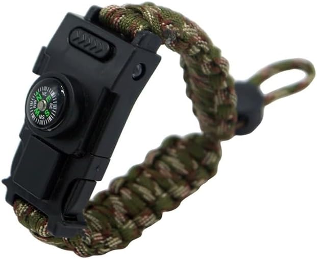 Outdoor Survival Wristband – Tactical Paracord Band with LED Light, Compass, Fire Starter, Whistle & Multitool for Camping, Hiking, and Emergency EDC