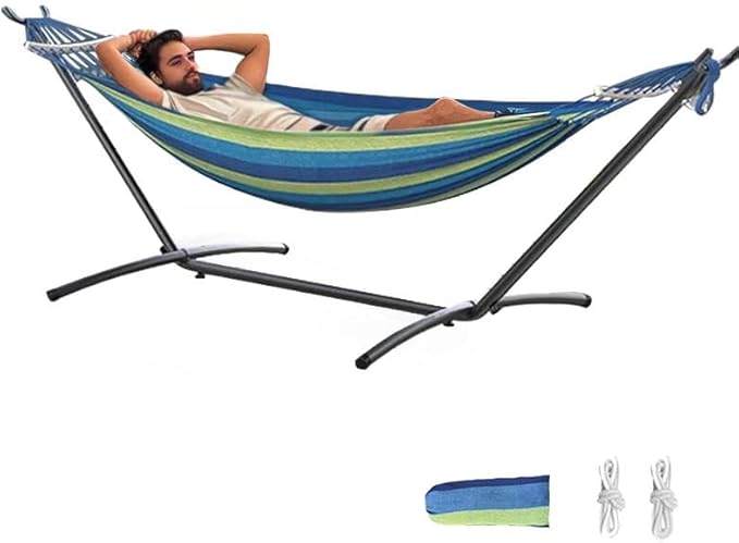 ANAGOO Double Hammock, Heavy Duty Portable, 500 lb Weight Capacity, Perfect for Both Indoors and Outdoors, 2 Person Hammock with Carrying Bag, Wide Blue
