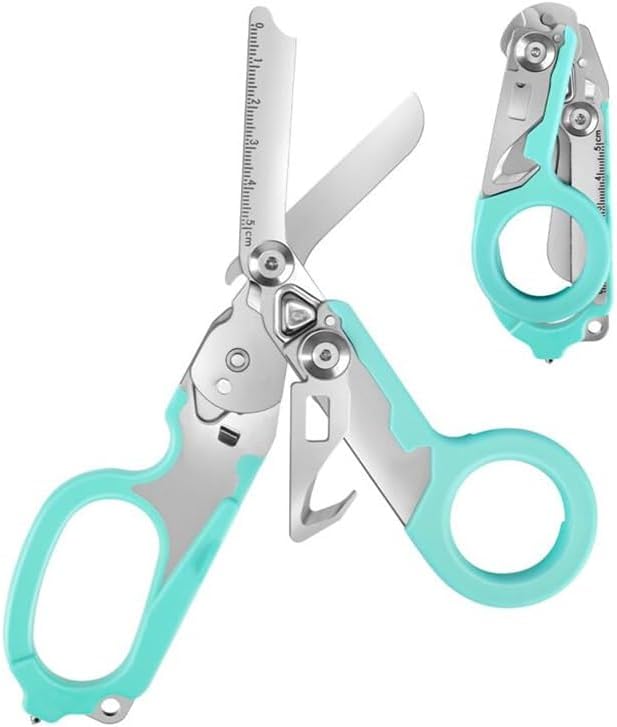6in1 Trauma Shears, Stainless Steel Pocket Scissors Glass Breaker Emergency Medical Trauma Scissors,Outdoor Camping Tools Multi-function Shears (Turquoise blue)