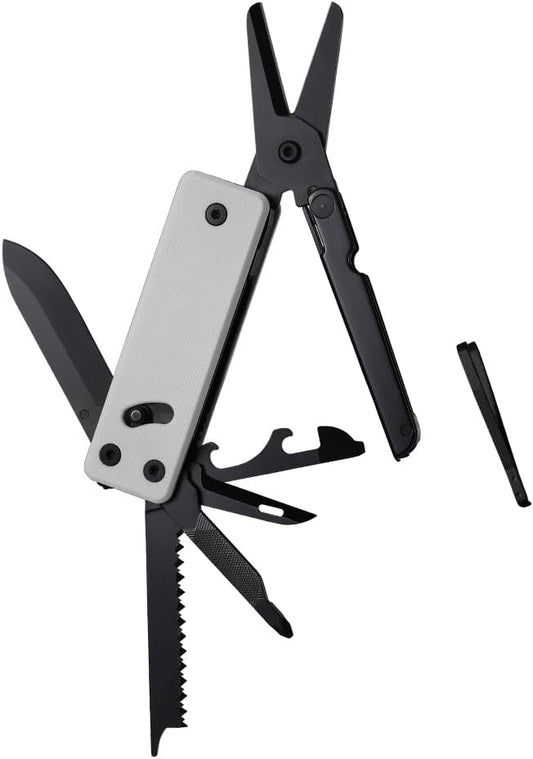 Roxon KS2 Elite Noir Blanc D2 Blade 13 in 1 Mini Multi Tool function pocket knife with big scissor, G10 handle and Pocket clip, good for Camping/Backpacking/Emergencies/EDC Multitool (D2 Steel Blade)