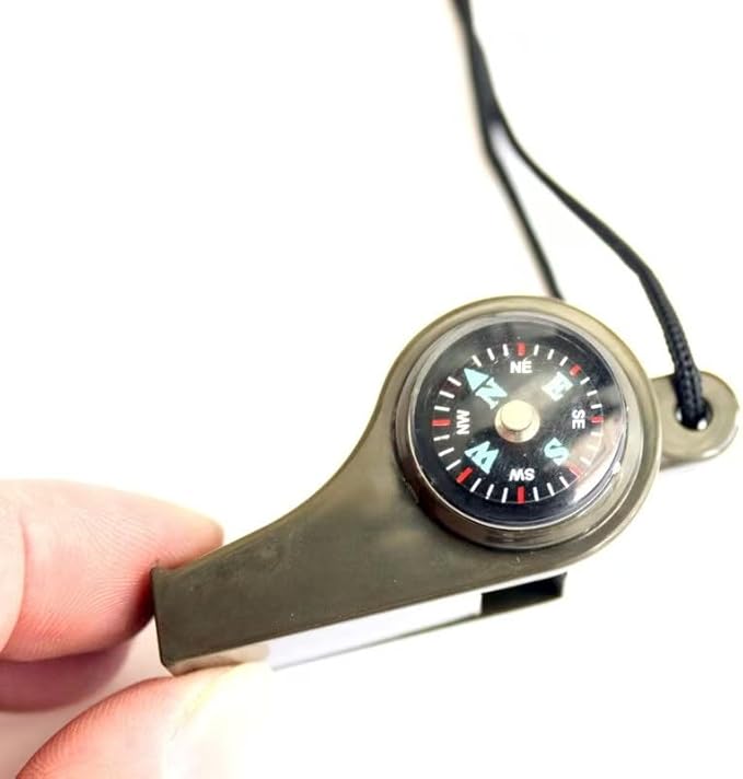 Generic 2-in-1 Emergency Survival Whistle with Compass, Military Green, Outdoor Camping Hiking Gear (2 Pack)