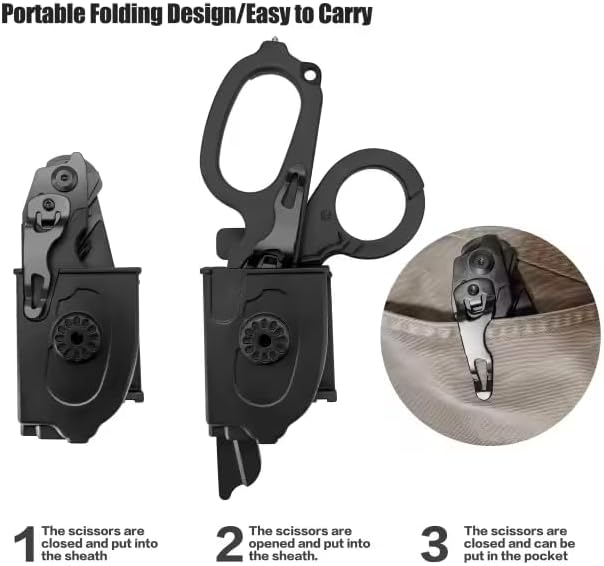 6 in 1 Multifunctional Trauma Shears Foldable with Strap Cutter | Carbon Black (Carbon Black)