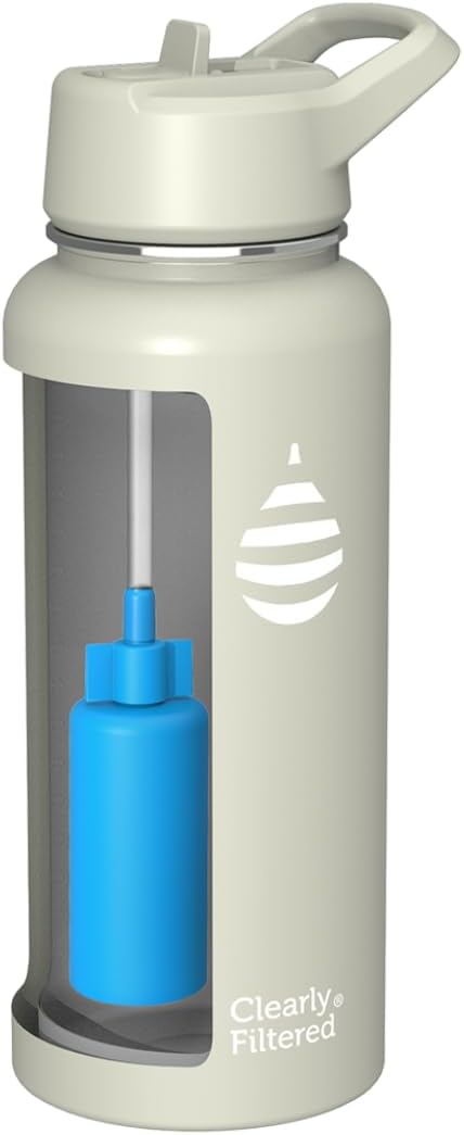 Clearly Filtered Water Bottle | Removes 200+ Contaminants, Double-Wall Insulated Stainless Steel, BPA/BPS Free, Phthalate Free, Filters Flouride Lead Chlorine (32oz, Sage Gray)