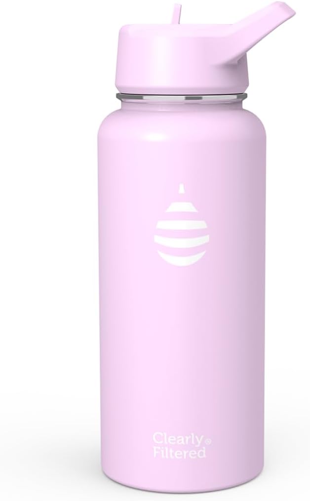 Clearly Filtered Water Bottle | Removes 220+ Contaminants, Double-Wall Insulated Stainless Steel, BPA/BPS Free, Phthalate Free, Filters Flouride Lead Chlorine (32oz, Lilac)