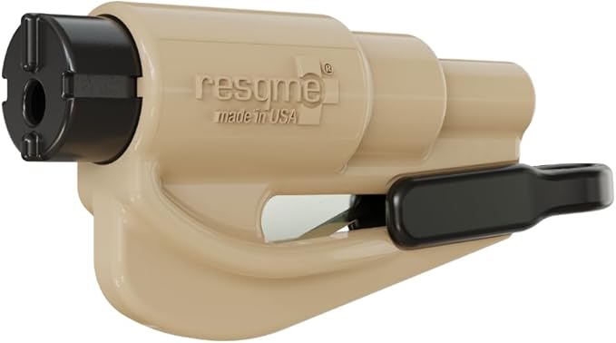 resqme The Original Emergency Keychain Car Escape Tool, 2-in-1 Seatbelt Cutter and Window Breaker, Made in USA, Sand - Compact Emergency Hammer
