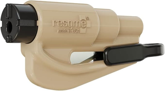 resqme The Original Emergency Keychain Car Escape Tool, 2-in-1 Seatbelt Cutter and Window Breaker, Made in USA, Sand - Compact Emergency Hammer