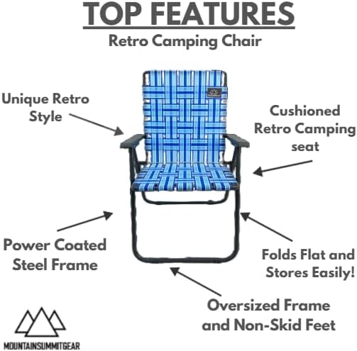 MOUNTAIN SUMMIT GEAR Retro Webbed Camping Chair - Lightweight, Foldable, Durable Steel Frame, 300lb Capacity, Vintage Stripes by Caddis Sports (1, Ocean Blue)