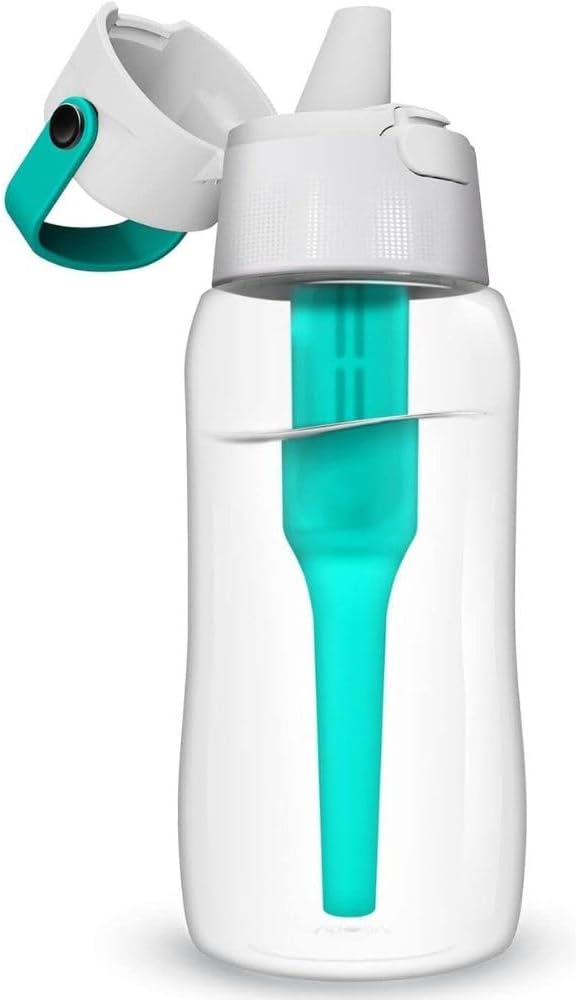 Dafi Filtered Water Bottle with Straw 17 oz - Sports Water Bottle Reusable with Carbon Filter for Gym, Travel, Daily Use - Leakproof, BPA-Free with Hypoallergenic Mouthpiece & Carrying Handle - Blue