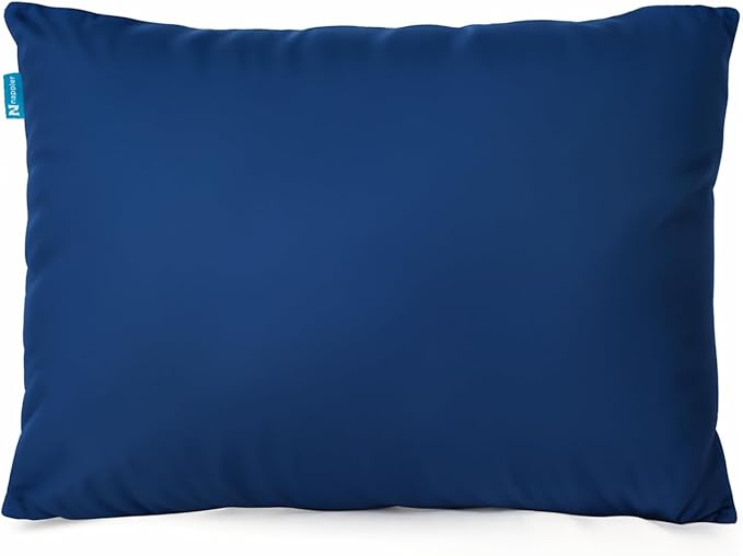Nappler Blue Small Shredded Memory Foam Pillow for Travel and Camping - Compressible Medium Firm Bed Pillow, Breathable Cover, Machine Washable, Backpacking, Airplane and Car