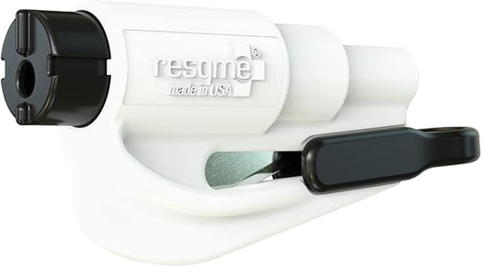 RESQME The Original Emergency Keychain Car Escape Tool, 2-in-1 Seatbelt Cutter and Window Breaker, Made in USA, White- Compact Emergency Hammer