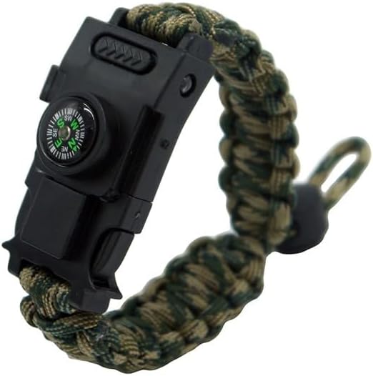 Outdoor Survival Wristband – Tactical Paracord Band with LED Light, Compass, Fire Starter, Whistle & Multitool for Camping, Hiking, and Emergency EDC