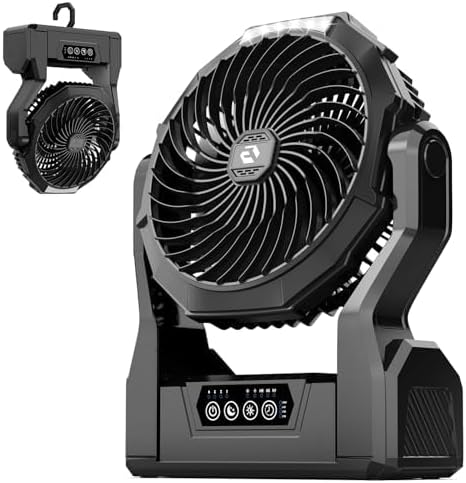 Fentara1 20000mAh Camping Fan with 64H Runtime, Rechargeable Battery Powered Portable Fan with LED Light, Quiet Travel Tent Fan for Camping, Hurricane, Fishing, Indoor Outdoor, Gifts for Men