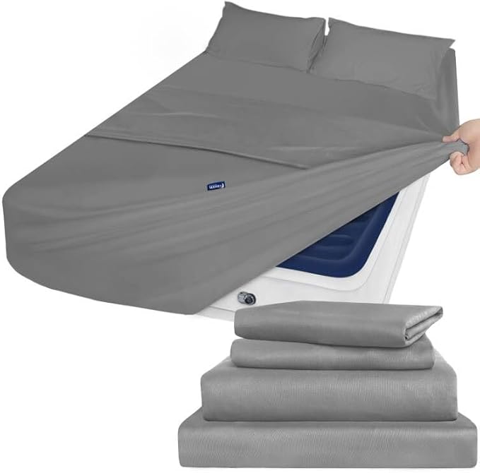 Moonsea Air Mattress King Size Sheets Set - Extra Deep Pocket King Sheet Set - 4 Piece King Bedding Set Fade Resistant Fits 16in to 24in Pillow Top Air Bed Mattress - Grey