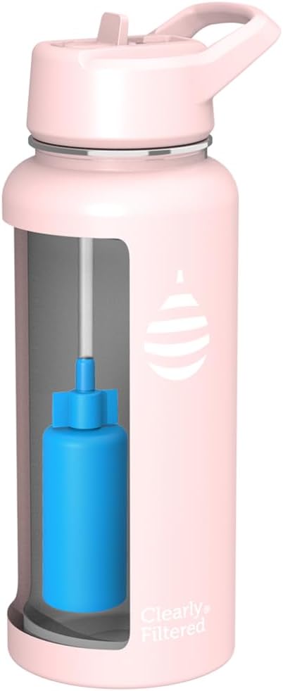 Clearly Filtered Water Bottle | Removes 220+ Contaminants, Double-Wall Insulated Stainless Steel, BPA/BPS Free, Phthalate Free, Filters Flouride Lead Chlorine (32oz, Blush)