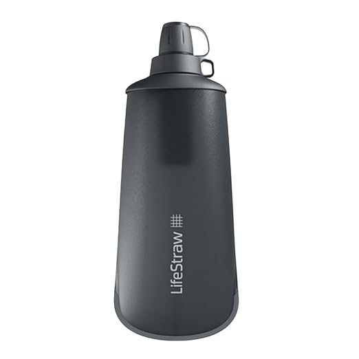 LifeStraw Peak Series - Collapsible Squeeze Bottle Water Filter System – 650ml for Trail Running, Through Hiking, Travel, Cycling, and Fishing; Dark Mountain Gray