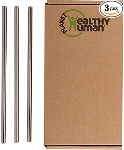 Healthy Human Set of 3 BPA Free Reusable Metal Drinking Stainless Steel Straws -Ideal for 20oz Tumblers