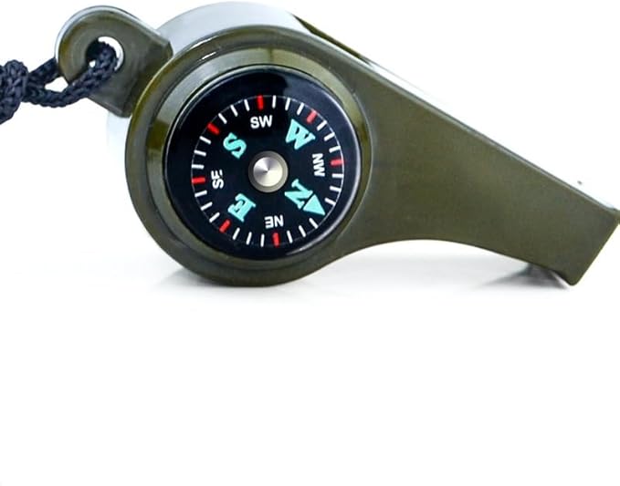 Generic 2-in-1 Emergency Survival Whistle with Compass, Military Green, Outdoor Camping Hiking Gear (2 Pack)