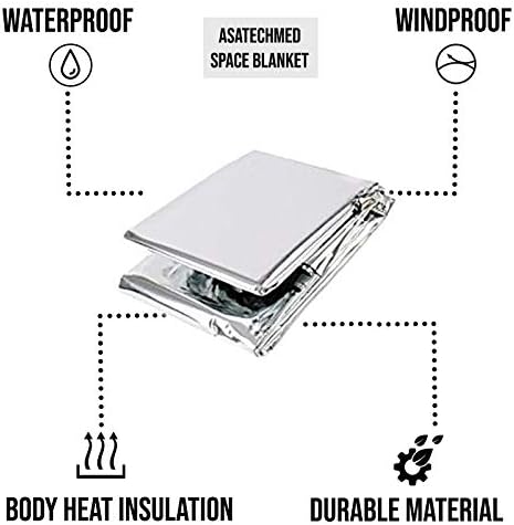 ASA TECHMED Emergency Mylar Thermal Blankets Bulk, Space Blanket Survival kit Camping Blanket, First Aid Kit for Outdoors, Survival, Hiking, Natural Disasters, First Aid, Marathons. 25 Pcs