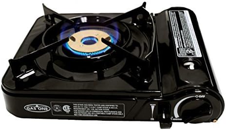 GAS ONE GS-3800DF Dual Spiral Flame 11,000 BTU Portable Gas Stove with Heavy Duty Clear Carrying Case, CSA Listed , Black