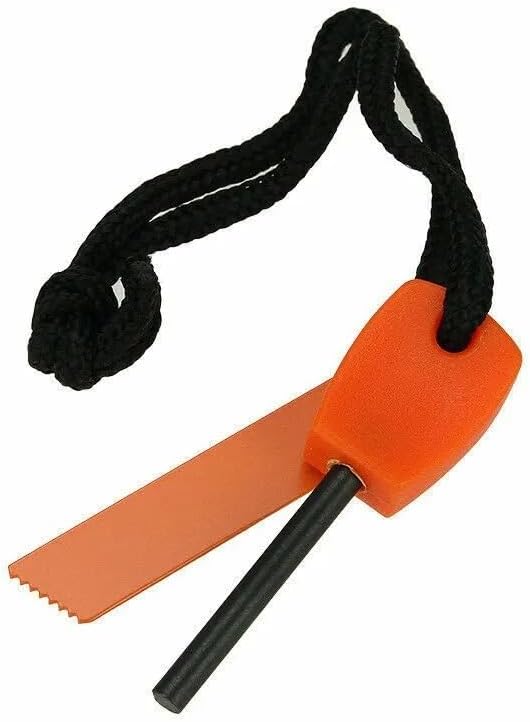 Fire Starter Flint Steel Striker Survival Kit, Ferro Rod Outdoor Camping Tool, Orange and Black, 10 Pack