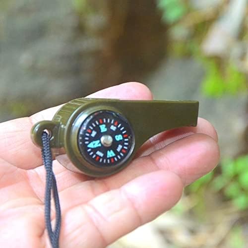 Generic 2-in-1 Emergency Survival Whistle with Compass, Military Green, Outdoor Camping Hiking Gear (2 Pack)