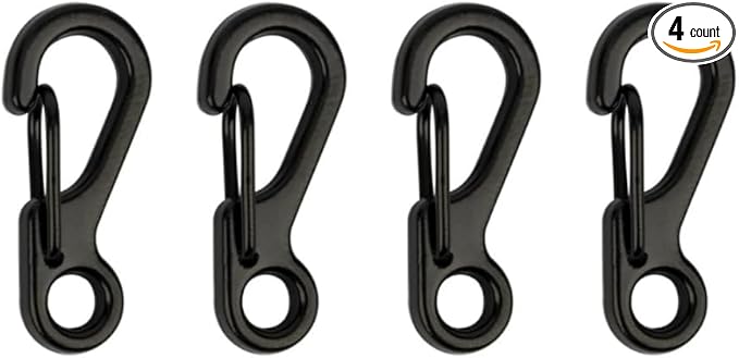 Stainless steelMini SF Carabiner Clips Tiny Spring Snap Hook Keychain Clasps EDC Small Hanging Buckle for Backpack Camping Bottle Using Accessories Paracord Tactical Survival Gear（4-PCS ）