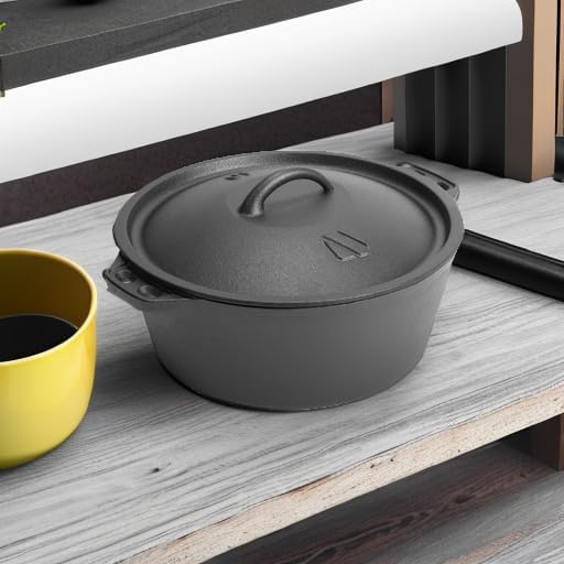 Northriver Casting 3 QT Cast Iron Dutch Oven with Lid – Pre-Seasoned Round Pot for Baking Bread, Stews & Camping – Small Dutch Oven for Oven, Stove, and Campfire Cooking
