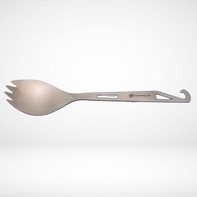 FlipFuel Titanium Spork – Ultralight Backpacking & Camping Utensil, Reusable Travel & EDC Spork with Multi-Function Hook