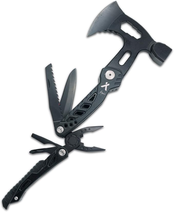 Bear Grylls Axe Multitool Hammer - With Knife, Bottle Opener, Hatchet, Nylon Sheath, Saw, Screwdriver, Whistle - Tactical For Camping, Survival, Hiking, Portable and Lightweight - Black