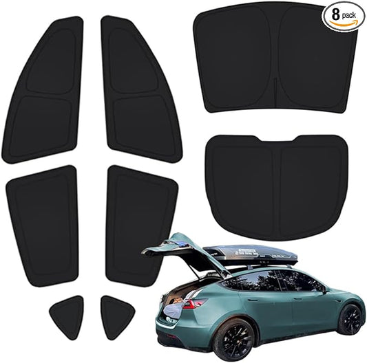TESBEAUTY Upgraded Camping Privacy Curtain 8-Piece for Tesla Model Y Camping Shades Privacy Screens Tesla Model Y Sunshades UV Blocker Darker Thicker 5-Layer Material Tesla Accessories Foldable