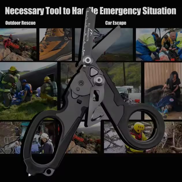 6 in 1 Multifunctional Trauma Shears Foldable with Strap Cutter | Carbon Black (Carbon Black)