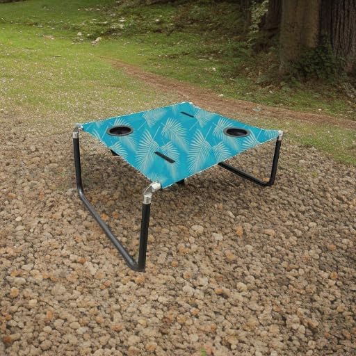 Neso Beach Table - Lightweight, Portable and Foldable Table for Beach, Camping and Outdoor Adventures - Stable Surface - with Cup Holder for Drinks and Phone Pockets - Aqua Fronds