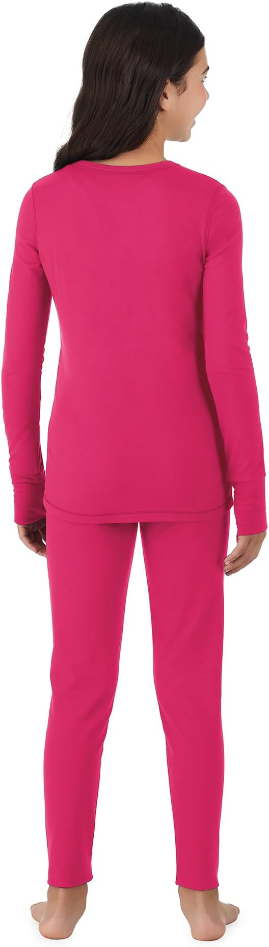 Cuddl Duds Girls Heavyweight Cold Weather Fleece Lined Thermal Set – Long Sleeve Shirt & Leggings – Long Johns for Kids
