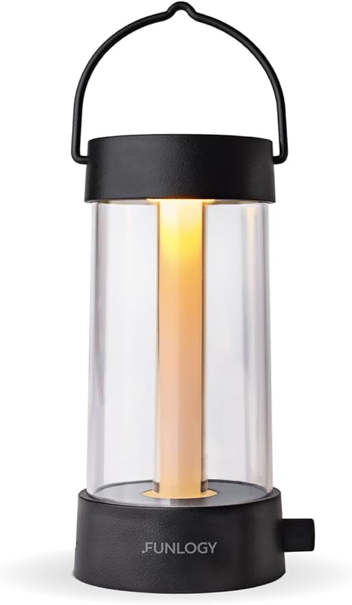 FUNLOGY Lantern - Rechargeable LED Camping Lantern, Vintage 360° Dimmable Light , 4000mAh Power Bank, High CRI 95, IPX4 Water-Resistant, Portable for Home, Emergency, Outdoor, Black