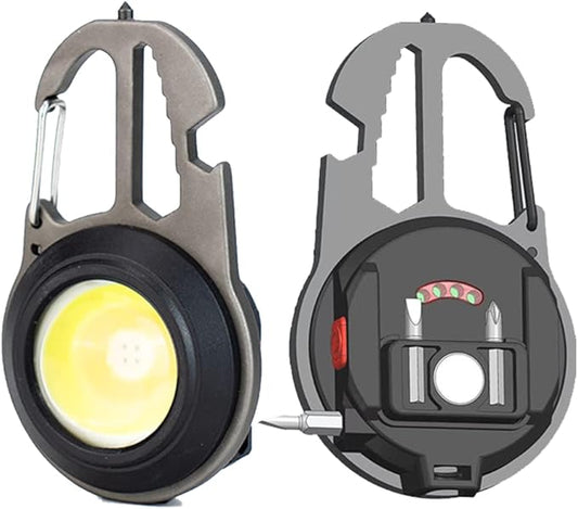 BY-J Cob Mini Flashlight Keychain Light, 500 Lumens Bright Rechargeable, Small Multi-Function Work Light, 7 Modes Portable Pocket Light Battery Display Bottle Opener for Camping Emergency Lighting