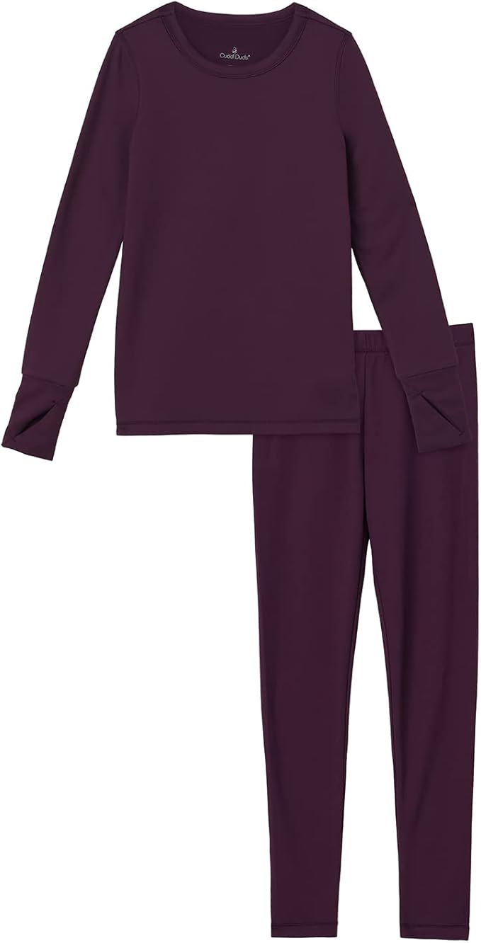 Cuddl Duds Girls Heavyweight Cold Weather Fleece Lined Thermal Set – Long Sleeve Shirt & Leggings – Long Johns for Kids
