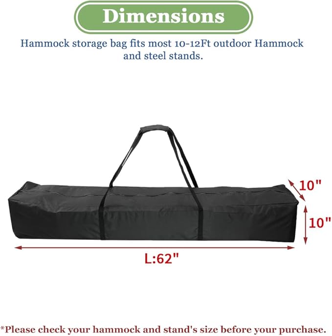 Hammock Storage Bag, Waterproof Heavy Duty Hammock Cover Portable Hammocks Stand Carrying Bag - 62"L x 10"W x 10"H