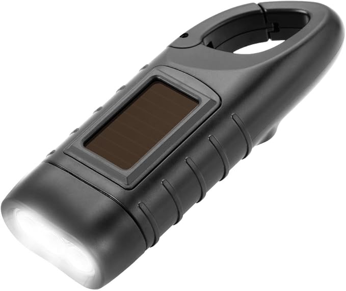 Simpeak 2-Pack Hand Crank Solar Powered LED Flashlight, Emergency Survival Flashlight with Dynamo Torch for Outdoor Sports, Black