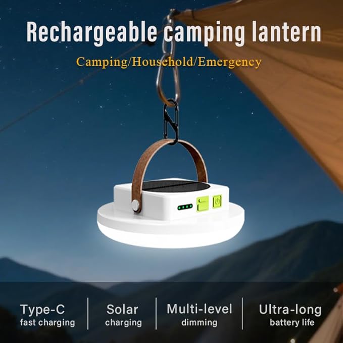 Solar Camping Lights 100 LEDs 4500 Lumens 45W 7200mAh Portable Gear Power Outage Emergency for Home , USB Outdoor Rechargeable Hanging Lantern Canopy Tent Light