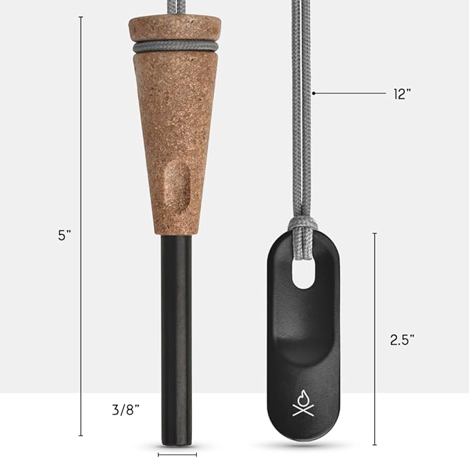 Überleben | Zünden PRO Ferro Rod Fire Starter Survival Tool – Up to 15,000 Strikes, 3/8" Thick Fire Steel with Wood Handle, Striker & Lanyard – Waterproof Camping Essentials (Black Top)
