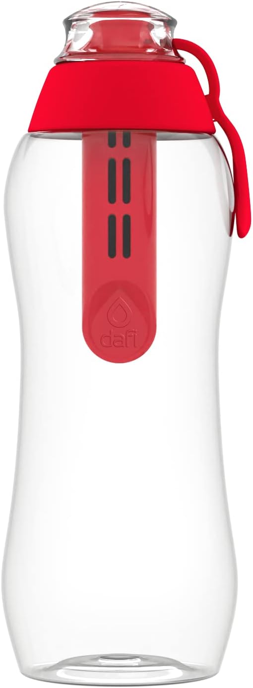 Dafi Sport Water Bottle with Filter RED | 10 oz | personal reusable water bottle, backpacking filter replacement, tap water straw purifier, water for travel | Made in Europe