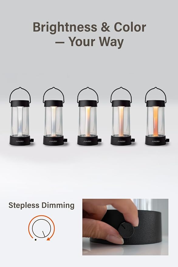 FUNLOGY Lantern - Rechargeable LED Camping Lantern, Vintage 360° Dimmable Light , 4000mAh Power Bank, High CRI 95, IPX4 Water-Resistant, Portable for Home, Emergency, Outdoor, Black