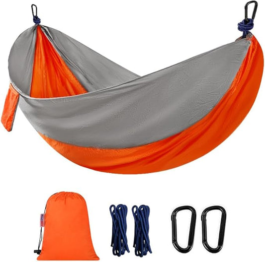 Camping Hammock, Portable Hammocks with Tree Straps & Attached Carry Bag, Travel Tree Hammocks for Outside Indoor Hiking Beach Backpack Travel(Orange, Nylon)