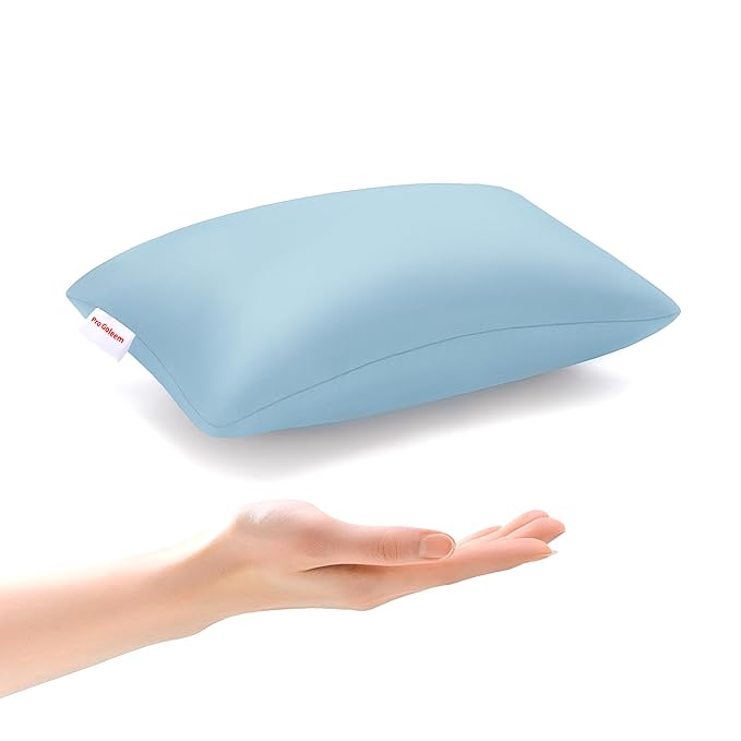 Pro Goleem Small Pillow 11"x7"x2.5" for Kids and Baby Sleeping with Name Tag Mini Tiny Pillow for Camping and Chair Car Air Nap Neck Lumbar Knee Rest Pillows, Blue