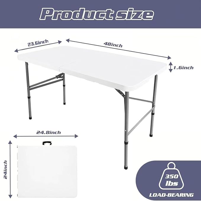 Camp Field 4FT Folding Table, Portable Heavy Duty Rectangular Folding Utility Table Quick Setup Indoor & Outdoor Table for Camping, Picnic, Parties & Events. (White, 4FT)